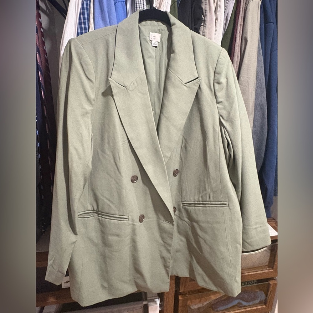 Olive Green Double-Breasted Blazer